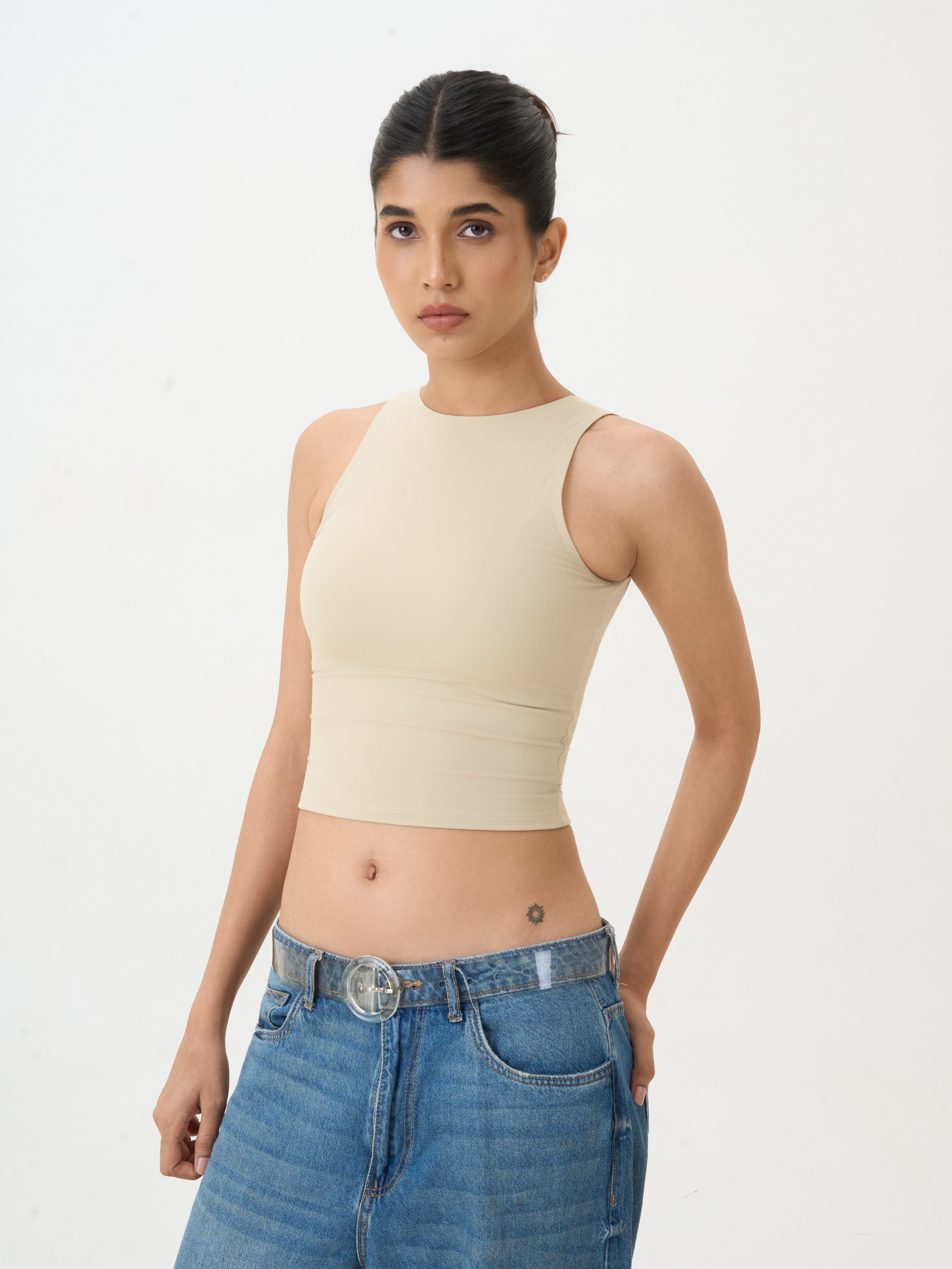 High Neck Sleeveless Sculpt Top